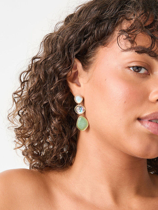 Abstract Dangle Earrings – Women's Fashion Accessories – Mother of Pearl Accents – Gold Finish