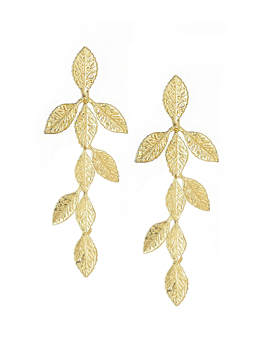 Gold-Plated Leaf Drop Earrings – Fashion Jewellery – Gold-Plated, Leaf Design – 7.6 cm Length