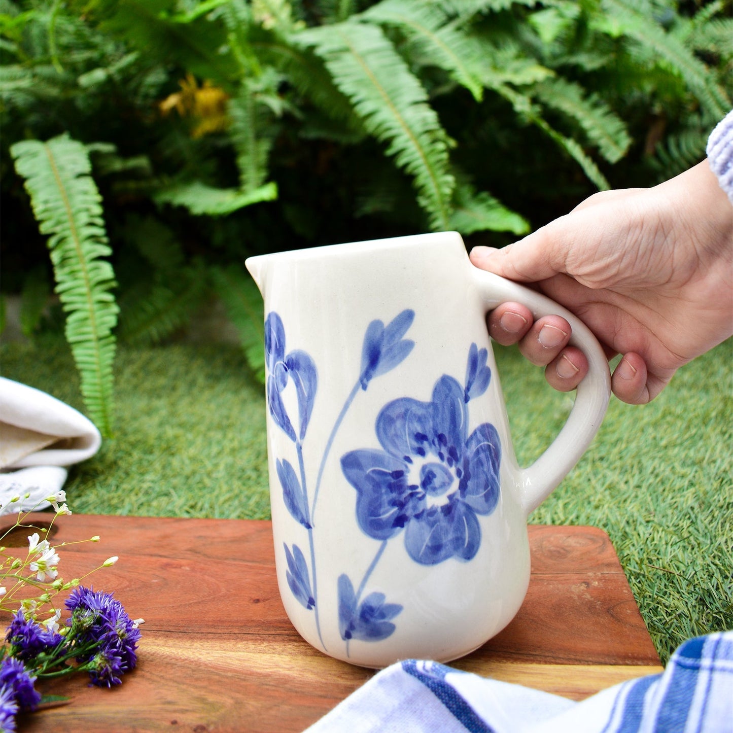 Jug | Ceramic Hand-painted Blue Flower | 800 ml