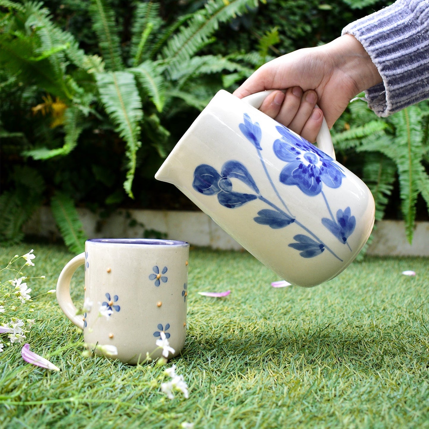 Jug | Ceramic Hand-painted Blue Flower | 800 ml