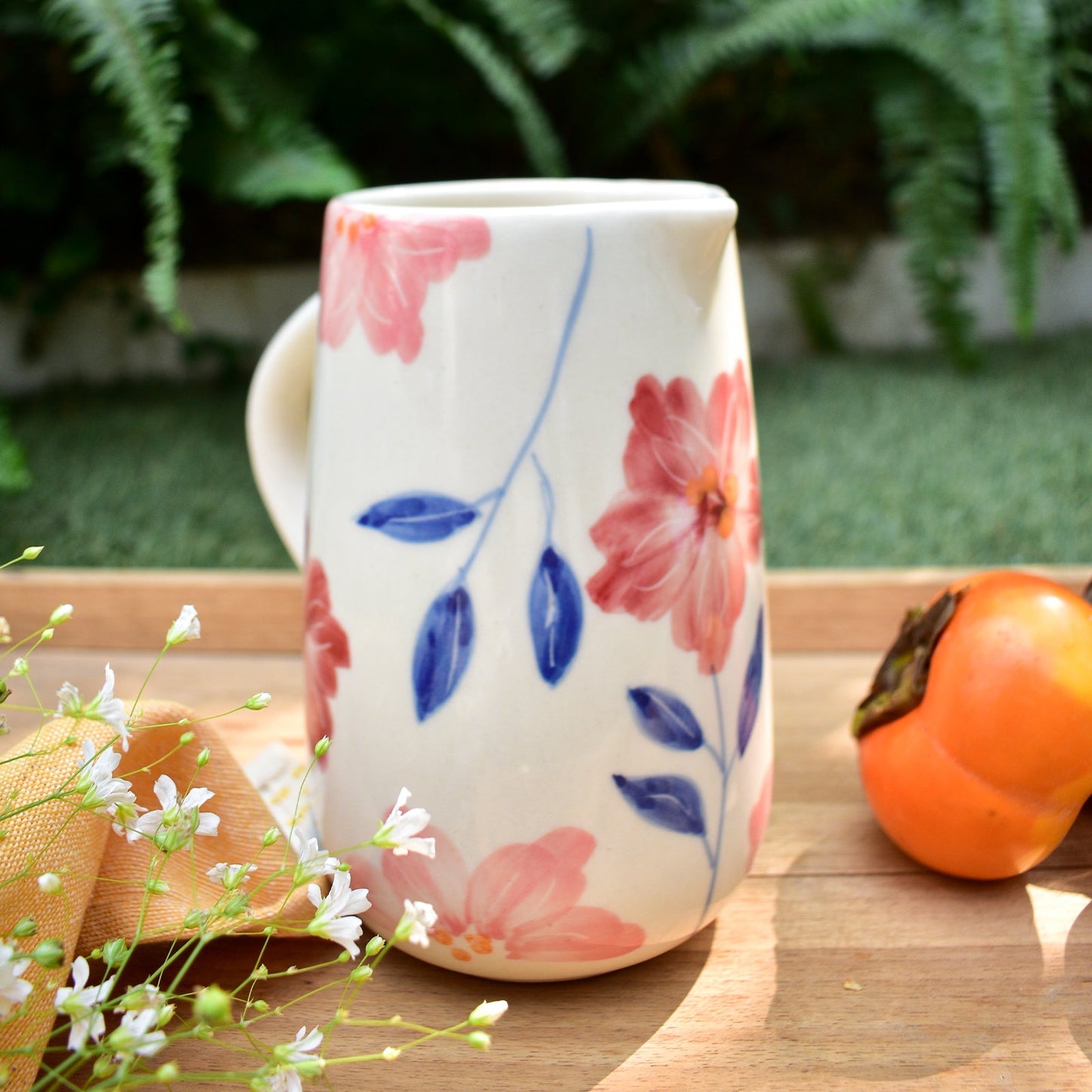 Jug | Ceramic Hand-painted Flower Bunch | 800ml