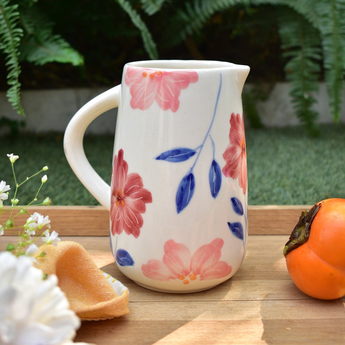 Jug | Ceramic Hand-painted Flower Bunch | 800ml
