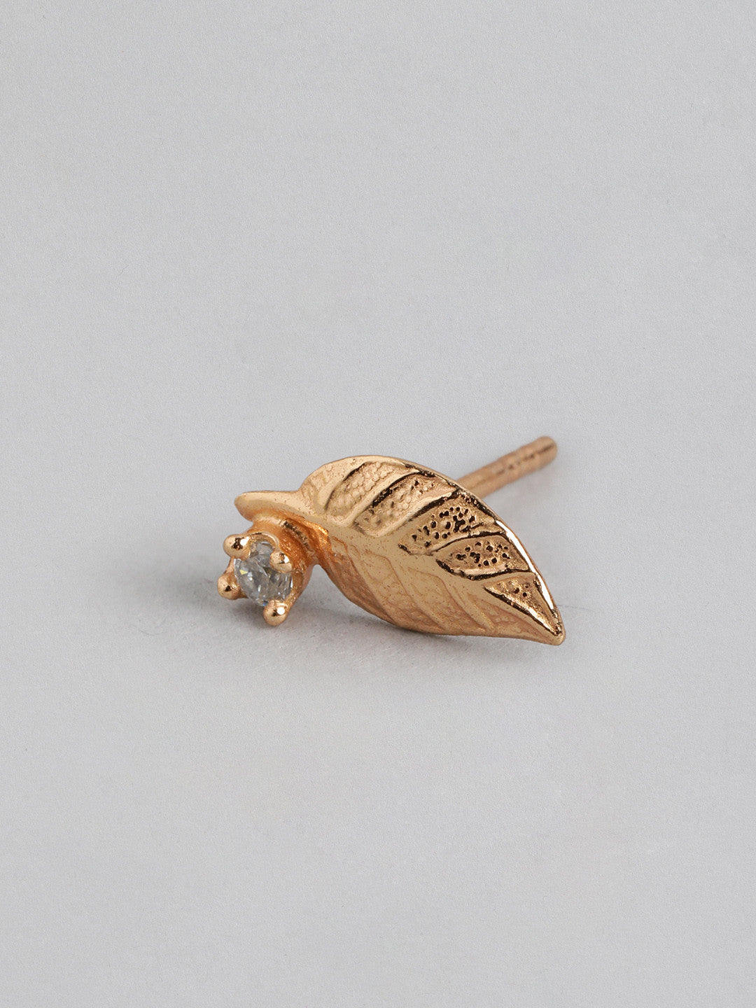 CZ Leaf Petite Stud Earring – Stud Earrings – 925 Sterling Silver & 18kt Rose Gold Plated – Leaf Design