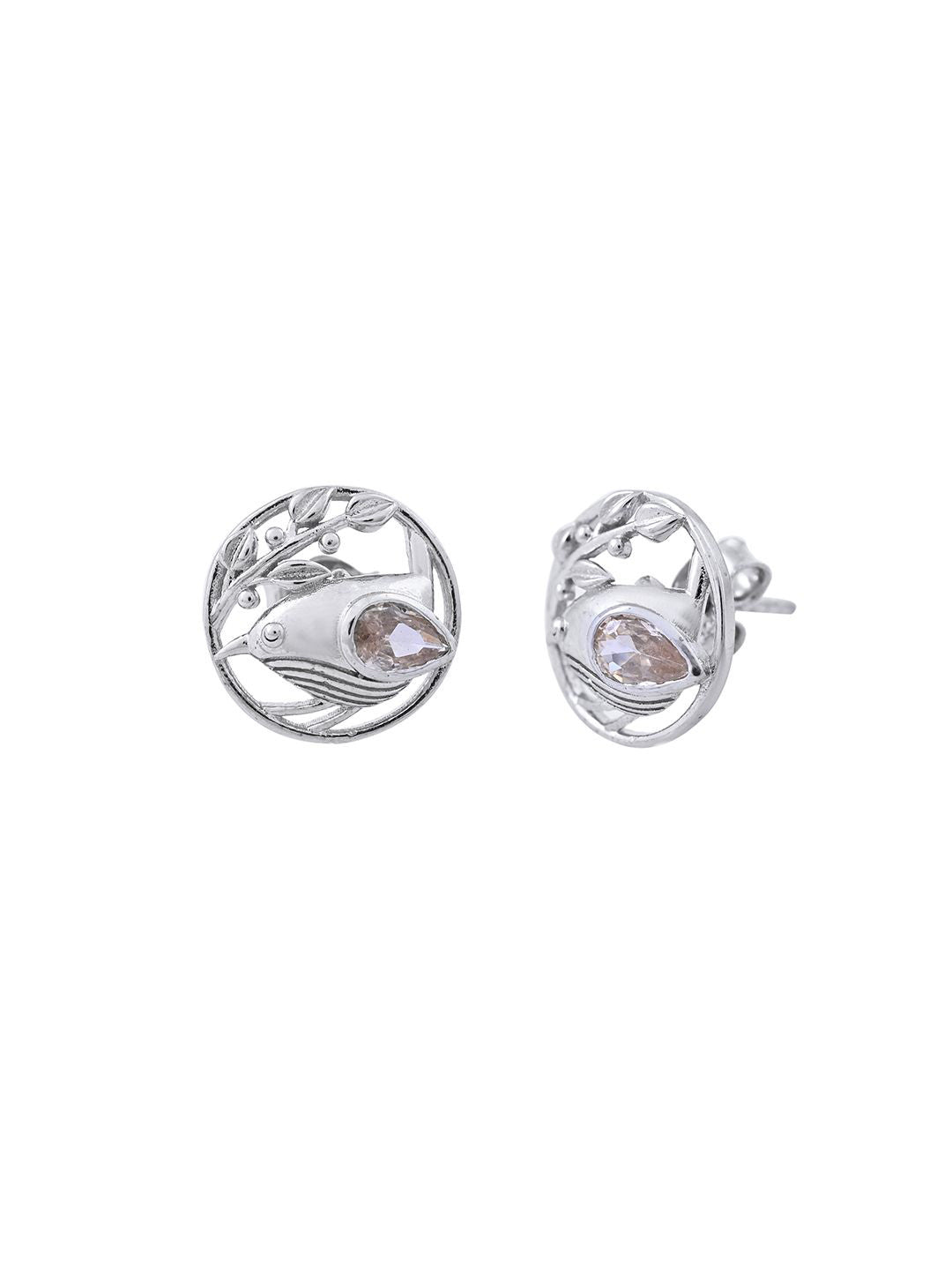 Golden Wing Bird Stud Earrings – Sterling Silver – Artificial Stones – 1cm Pair