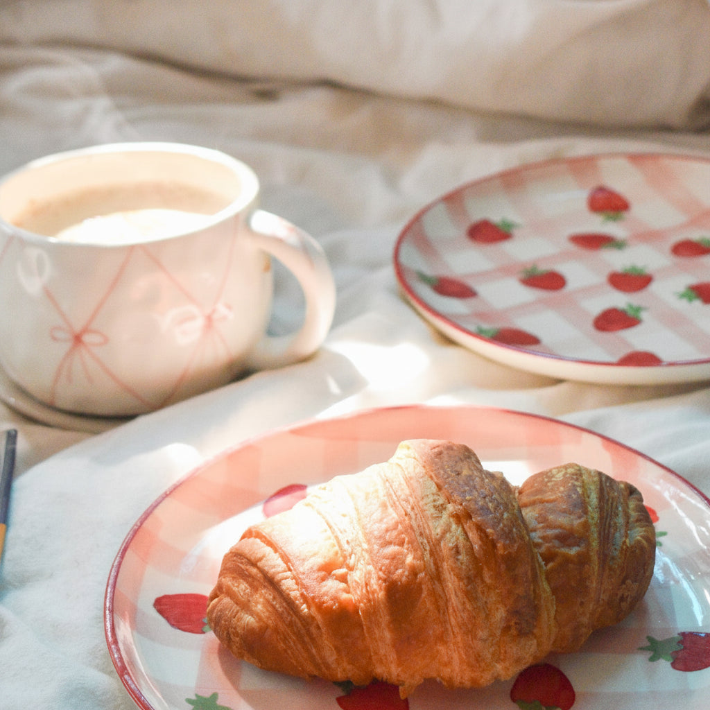 Serving Plate | Ceramic Hand-painted Strawberry Checkered | Set of 2, 7 Inches