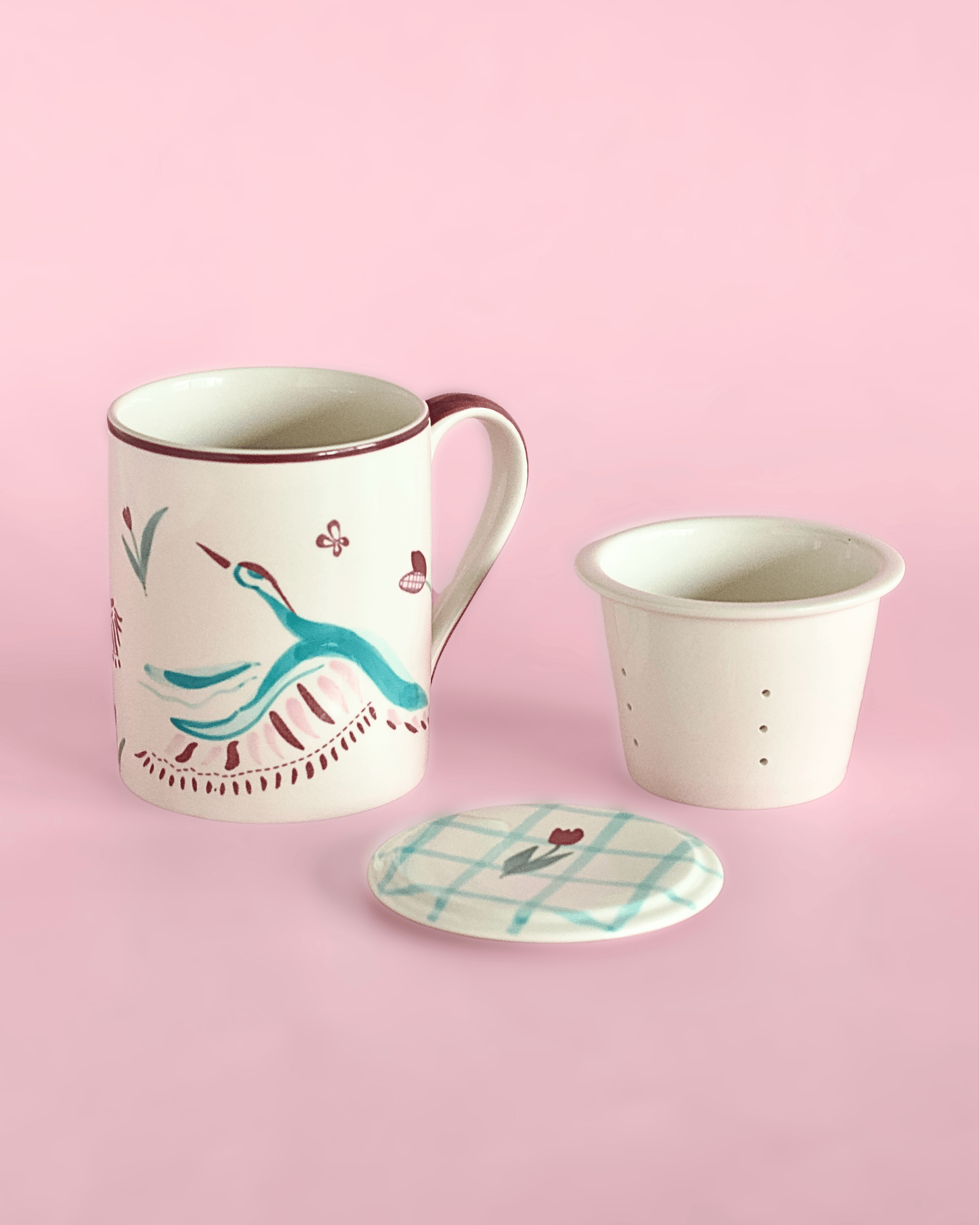 Skylark Handpainted Ceramic Infuser Mug with Lid 410 ml