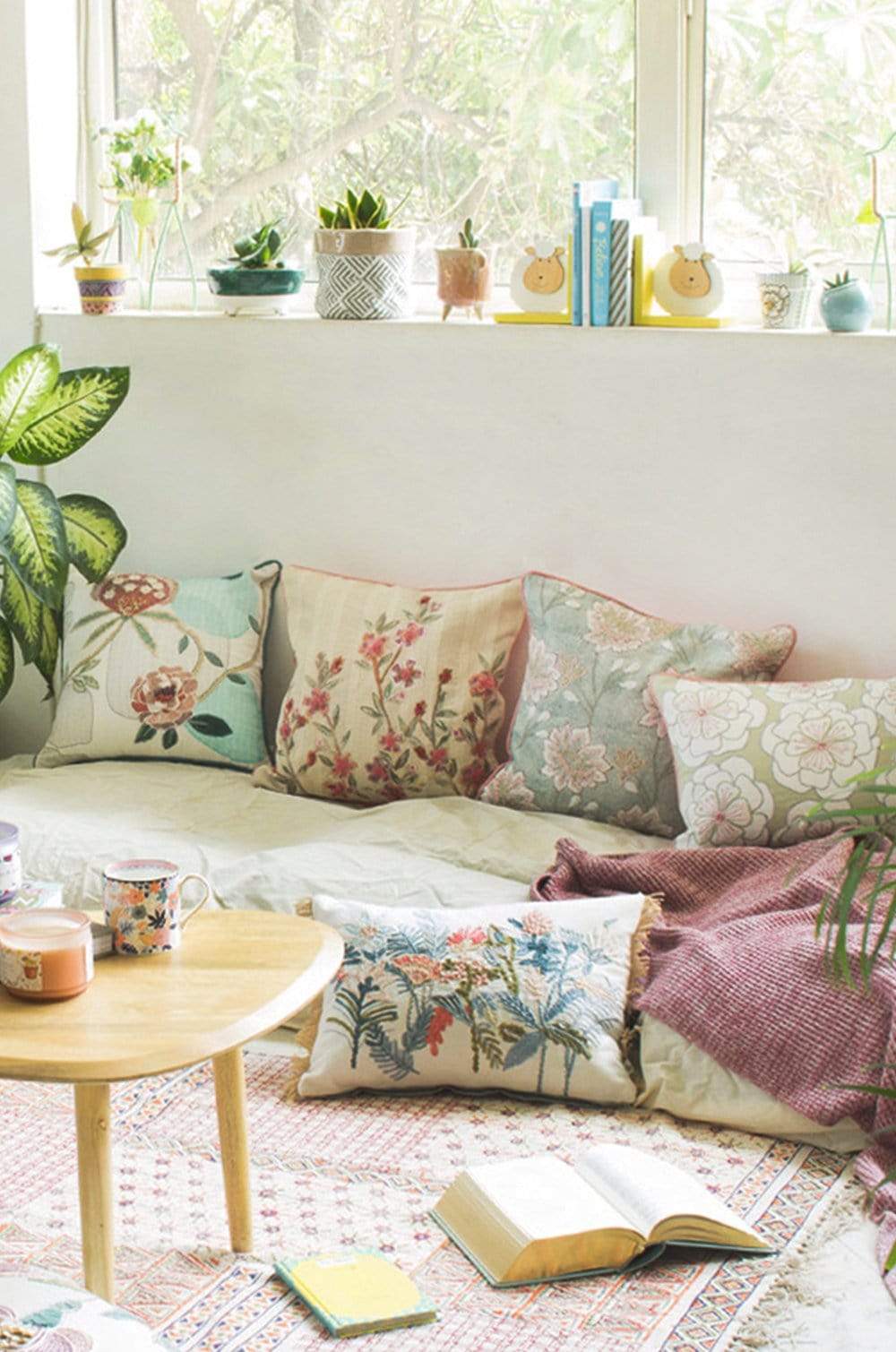 Alice Hand Embroidered Cushion Cover- Mint Green
