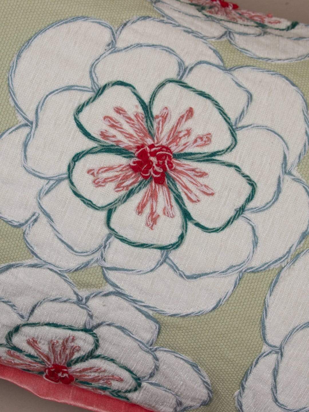 Alice Hand Embroidered Cushion Cover- Mint Green