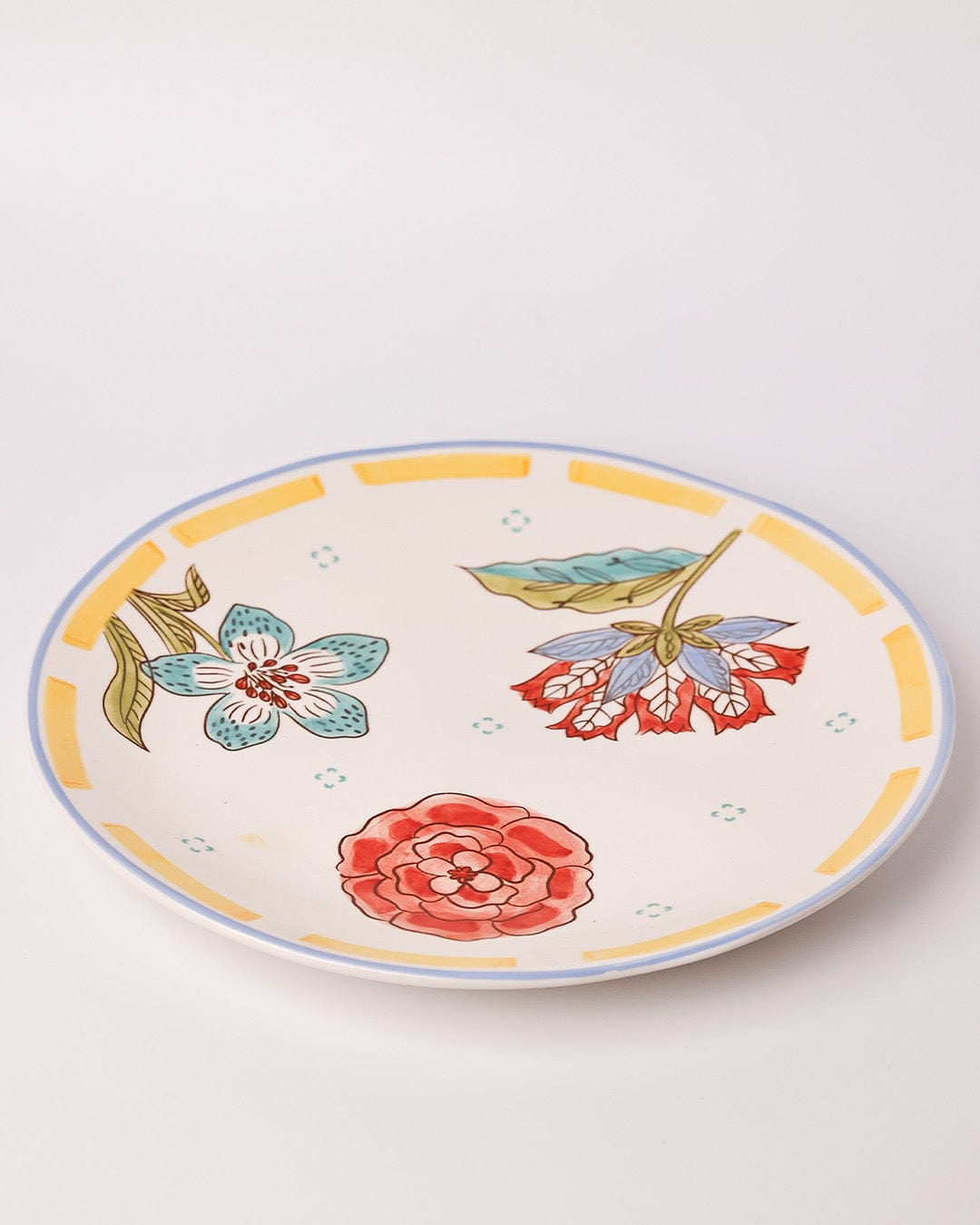 Stripe & Stem Handpainted Ceramic Round Platter 27 cm