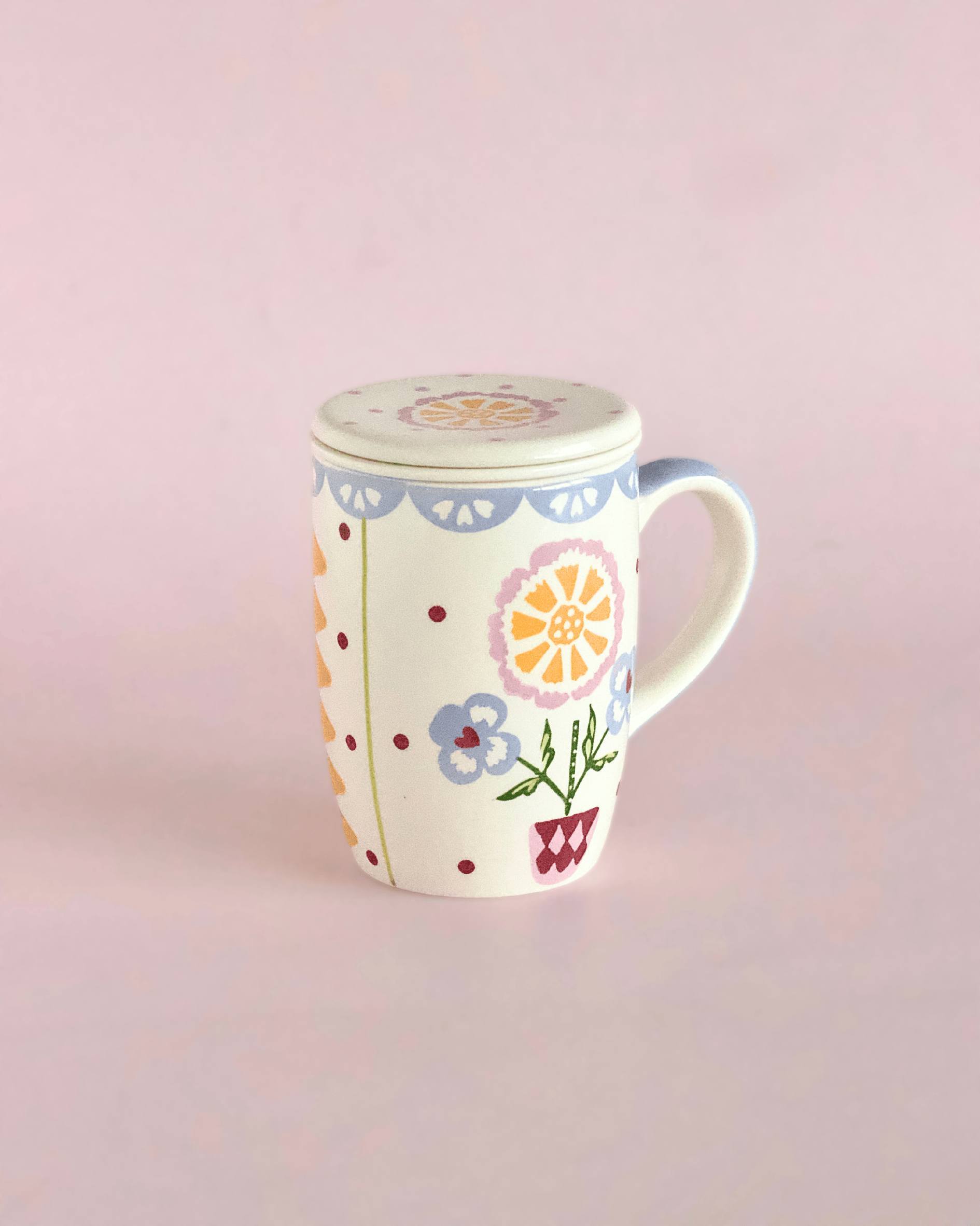 Sundrop Handpainted Ceramic Mug With Infuser and Lid 385ml