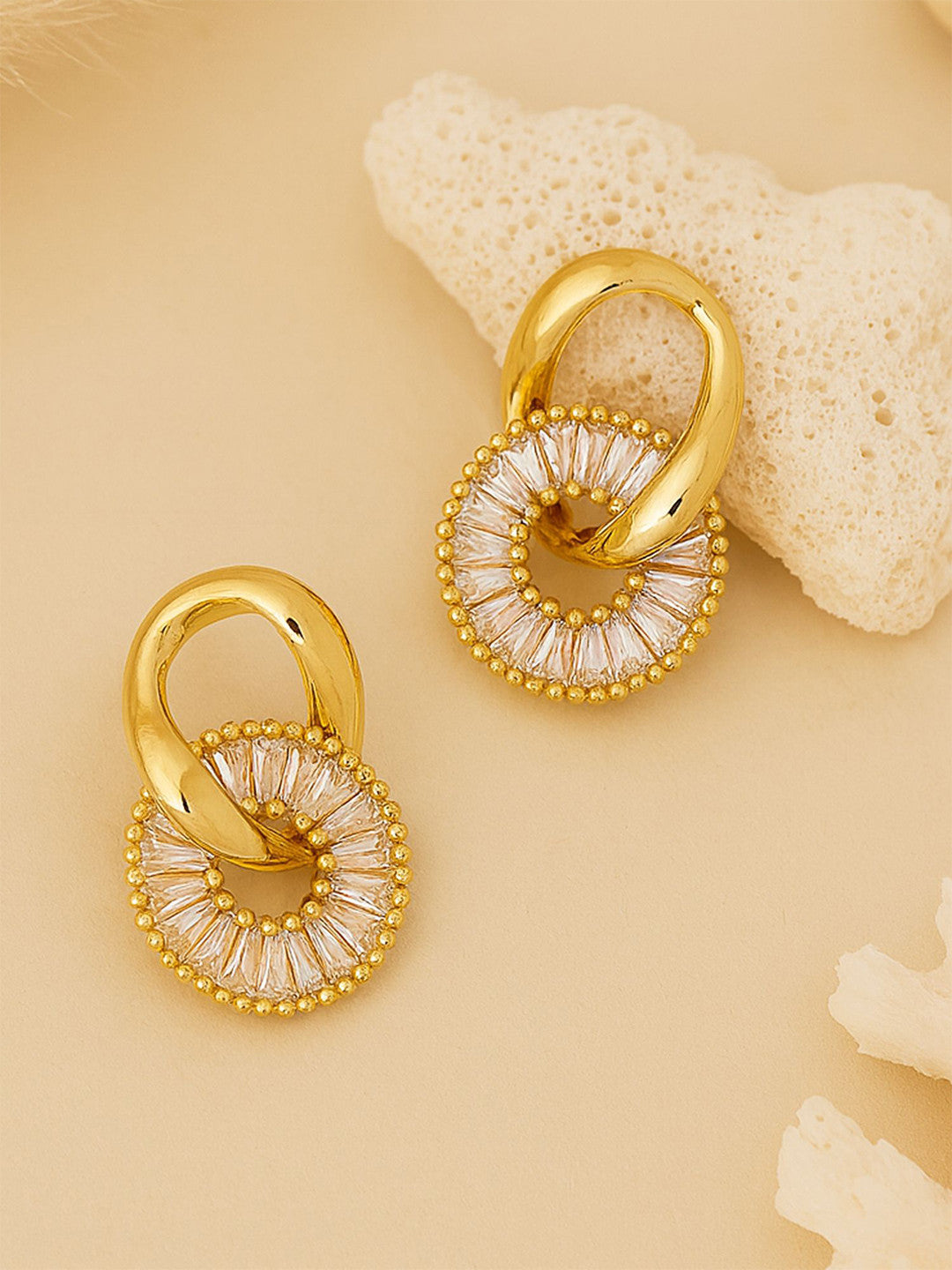 Gold-Plated American Diamond Circular Drop Earrings – Fashion Jewellery – Post Back Closure – 2x1.3cm