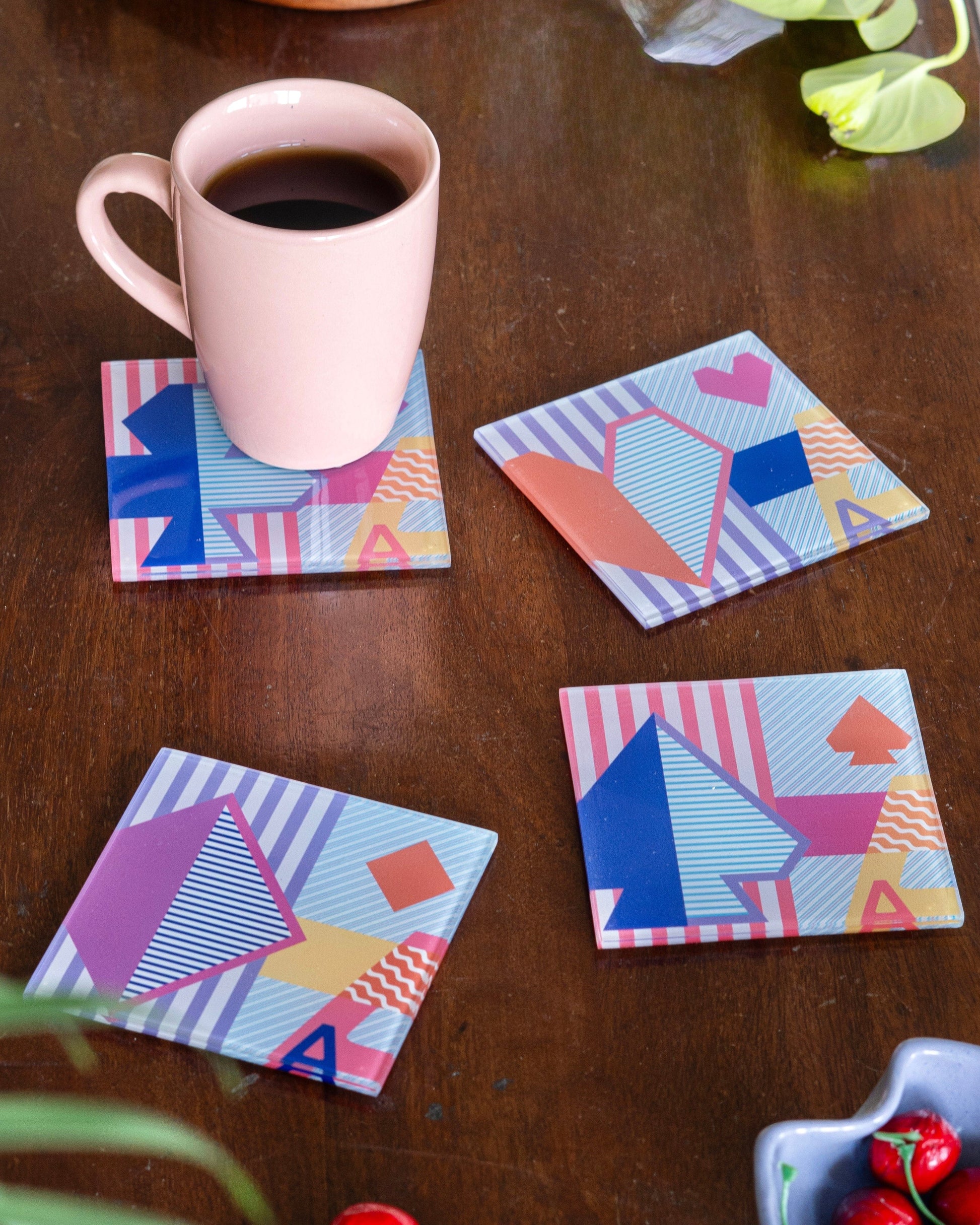 Table linen & Accessories Ace Toughened Glass Coasters - Set of 4 - Pink