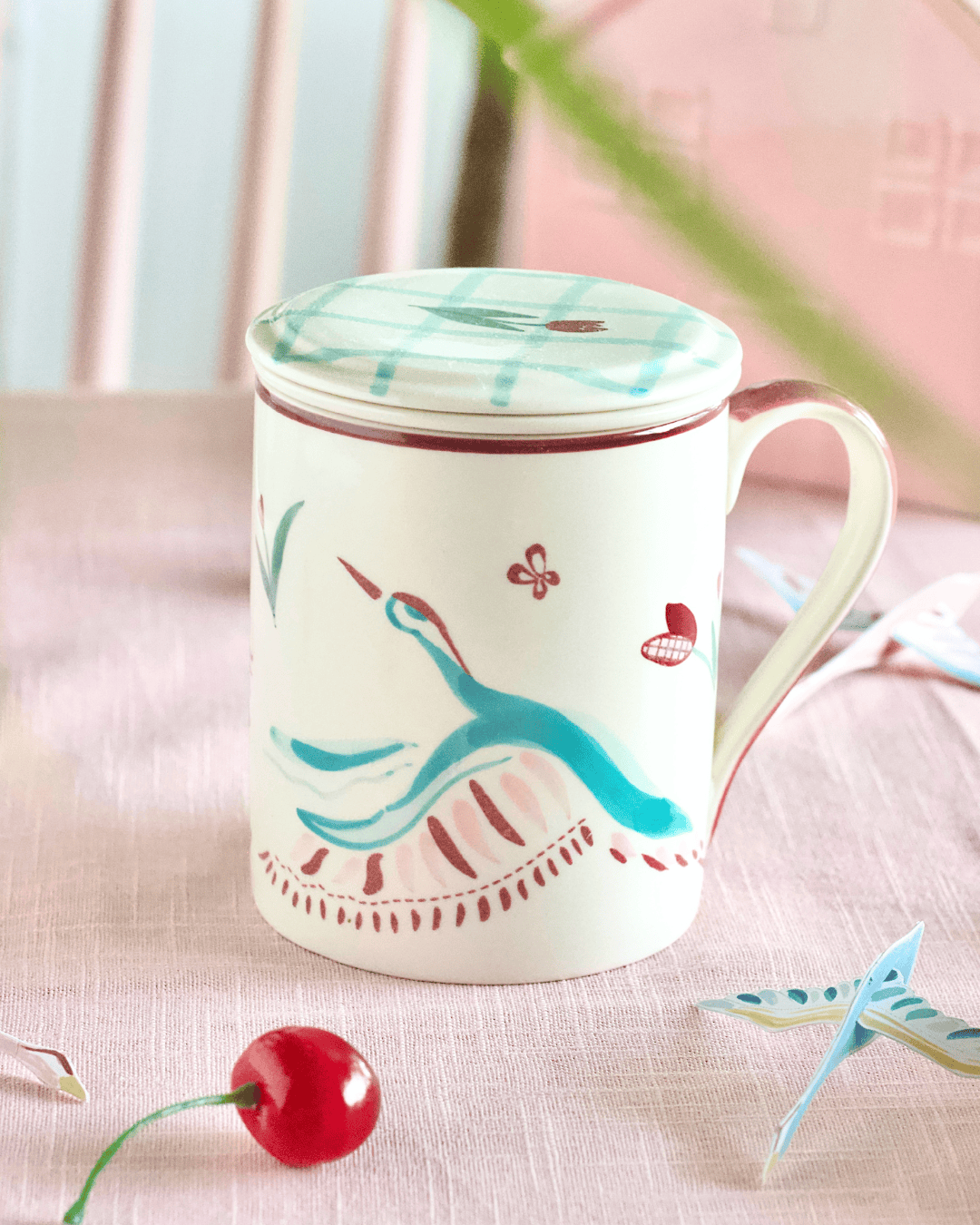 Tea cups & coffee mugs Skylark Handpainted Ceramic Infuser Mug with Lid 410 ml