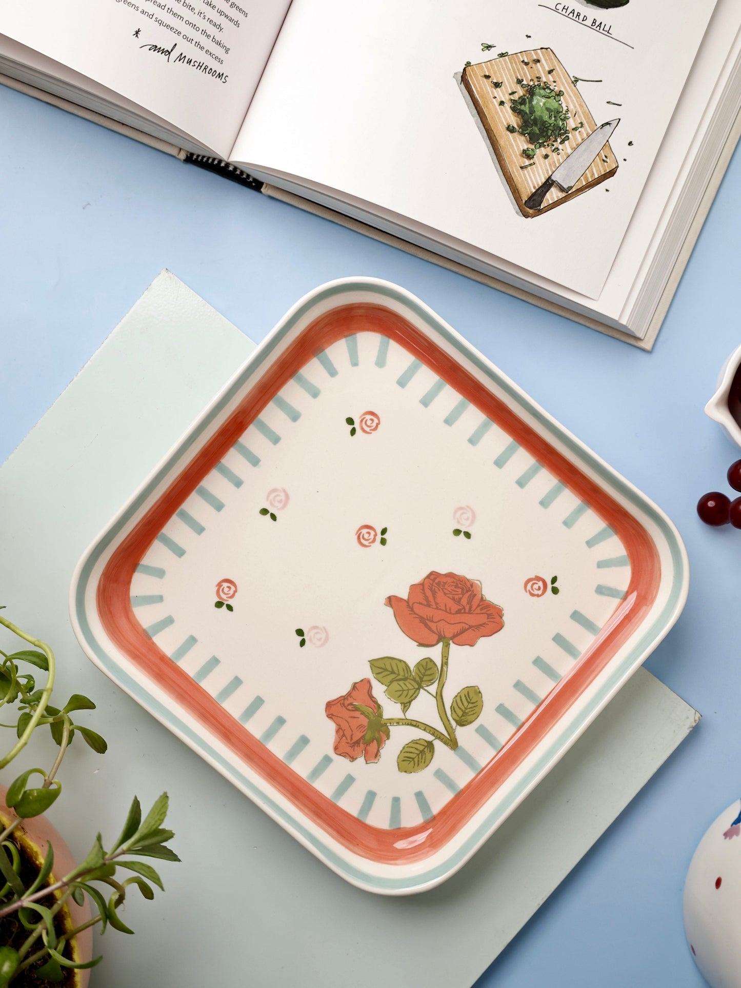 Tea Garden Handpainted Square Platter 20.5 cm