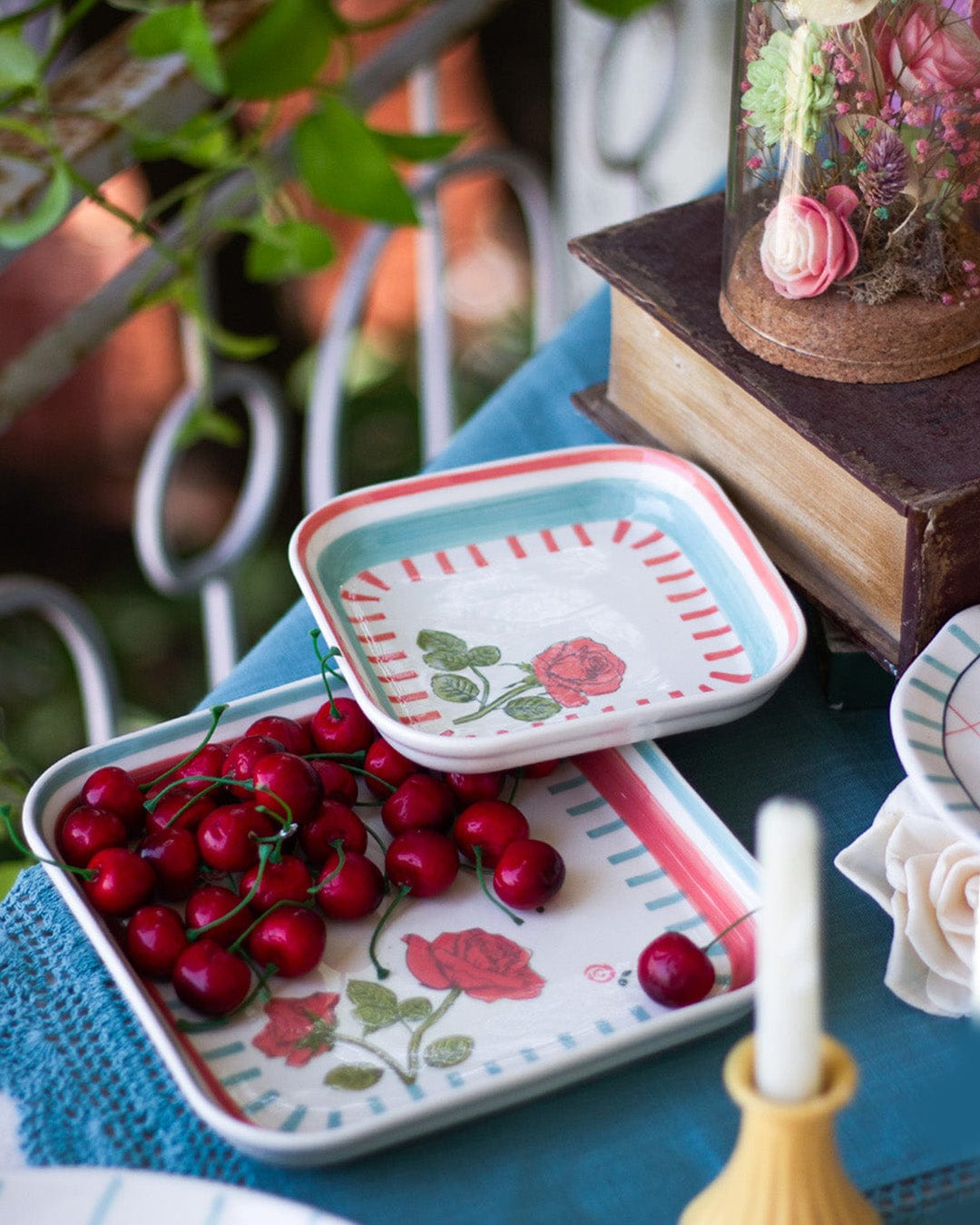 Tea Garden Handpainted Square Platter 20.5 cm