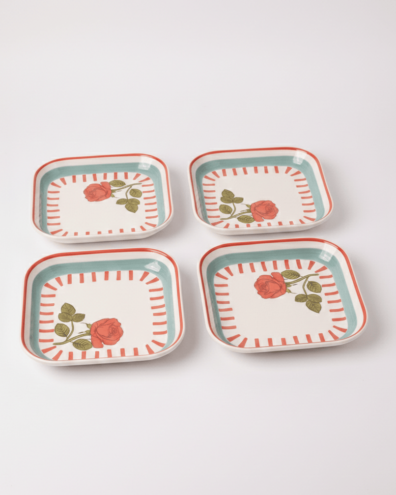 Tea Garden Square Snack Plates - Set of 4