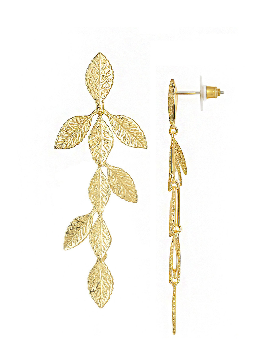 Gold-Plated Leaf Drop Earrings – Fashion Jewellery – Gold-Plated, Leaf Design – 7.6 cm Length