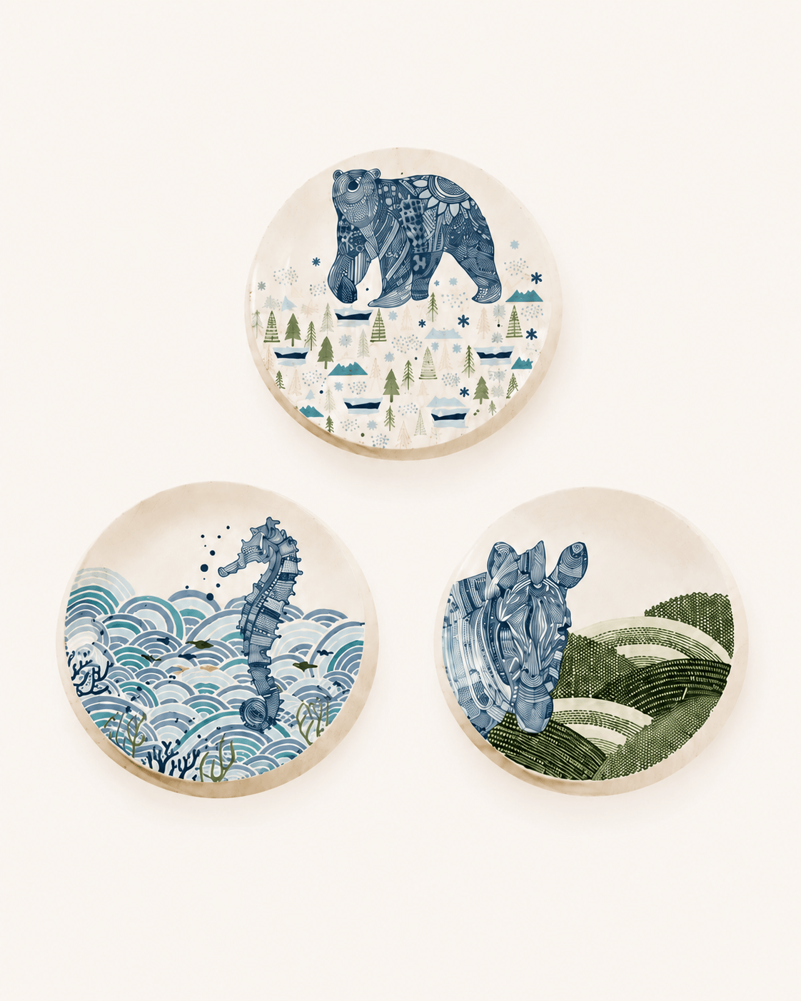 Animal Illustrative Series Wall Plates Set of 3