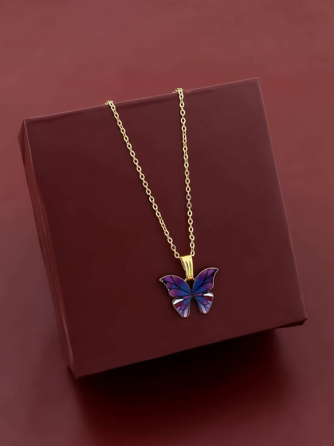 Gold-Plated Butterfly Pendant – Chain Necklace – Stainless Steel, 18 Inch – S-Hook Closure