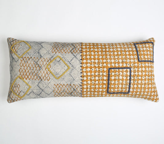 Block Printed & Embellished Lumbar Cushion cover