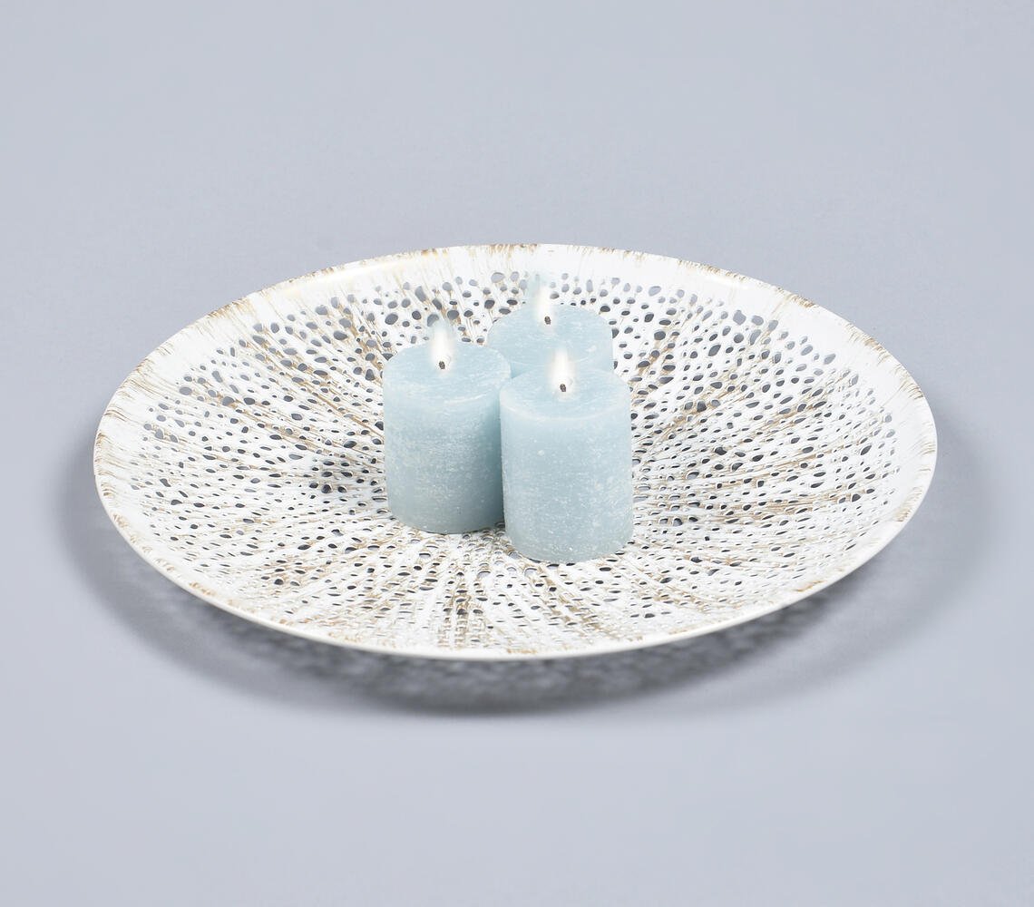 Seived Round White Tabletop Decorative Tray