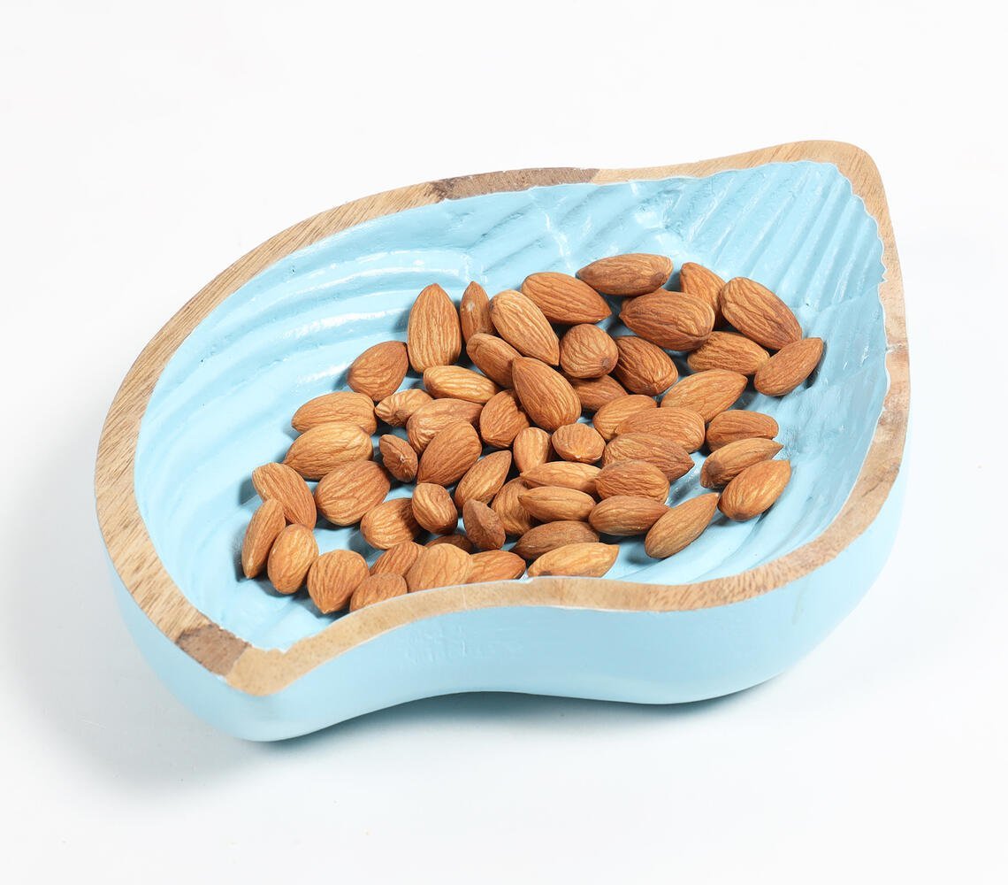 Hand Carved Wooden Blue Shell-Shaped Serving Platter