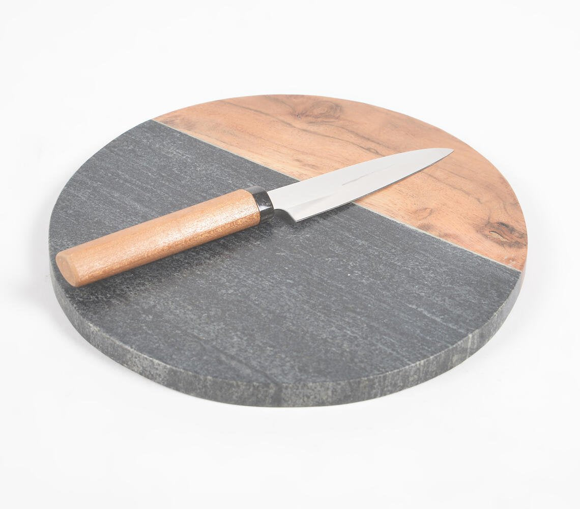 Colorblock Stone & Wood Round Cutting Board