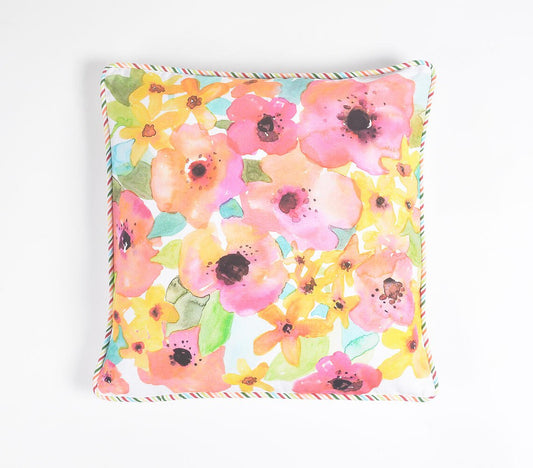 Summer Floral Cotton Cushion Cover with Piping