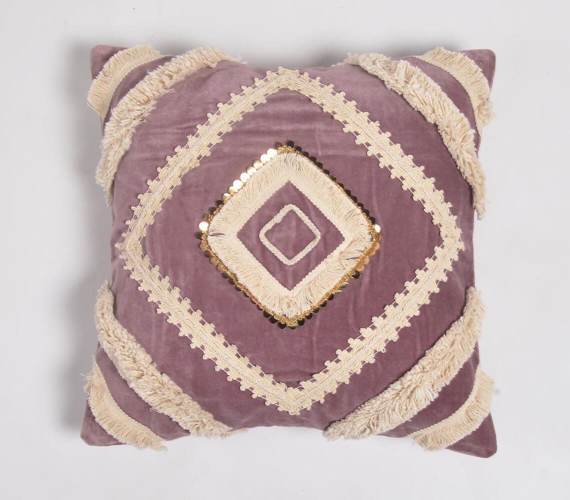 Lace Embellished Mauve Cushion Cover