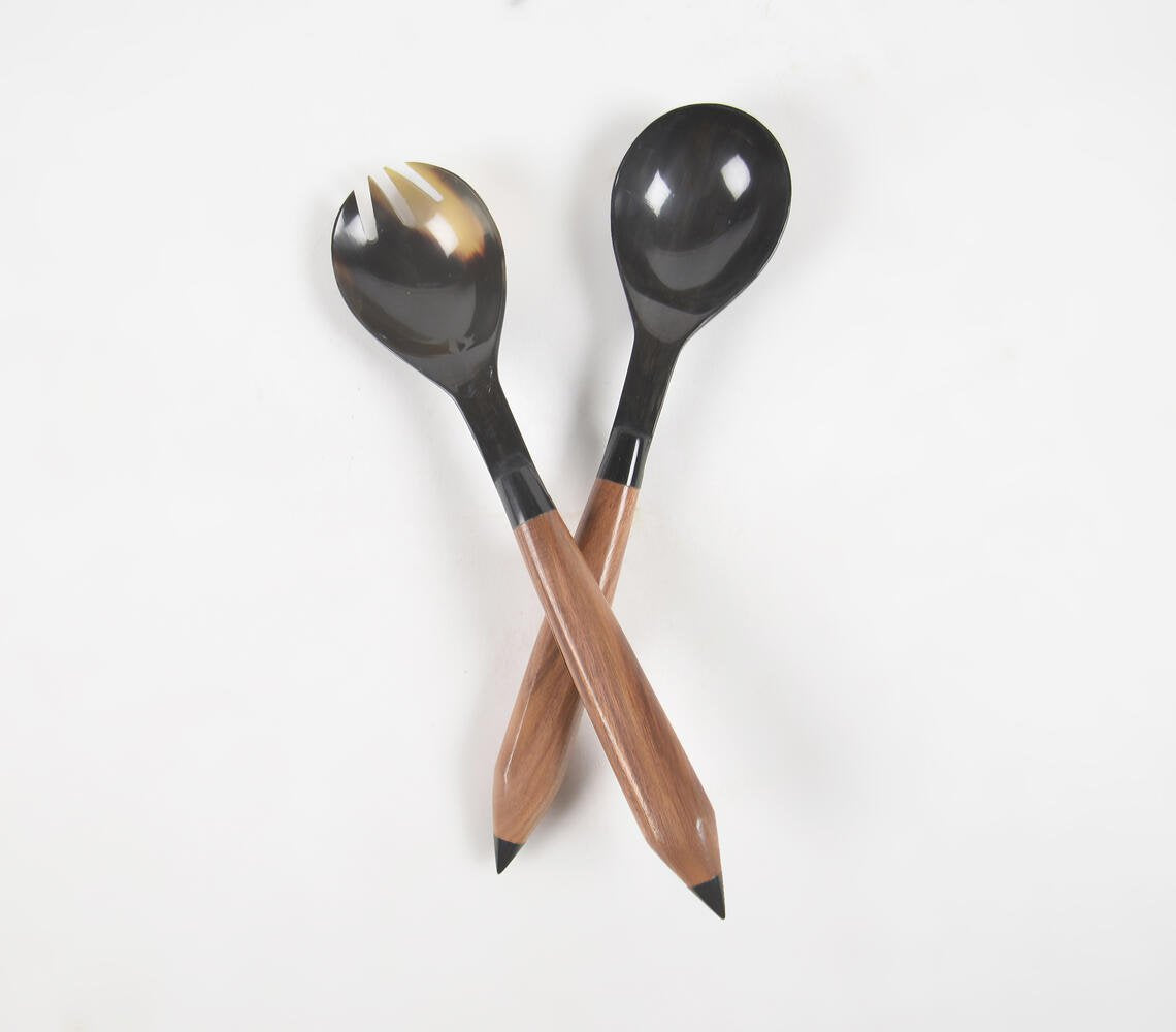 Recycled Horn & Wood Salad Serving Spoons (set of 2)