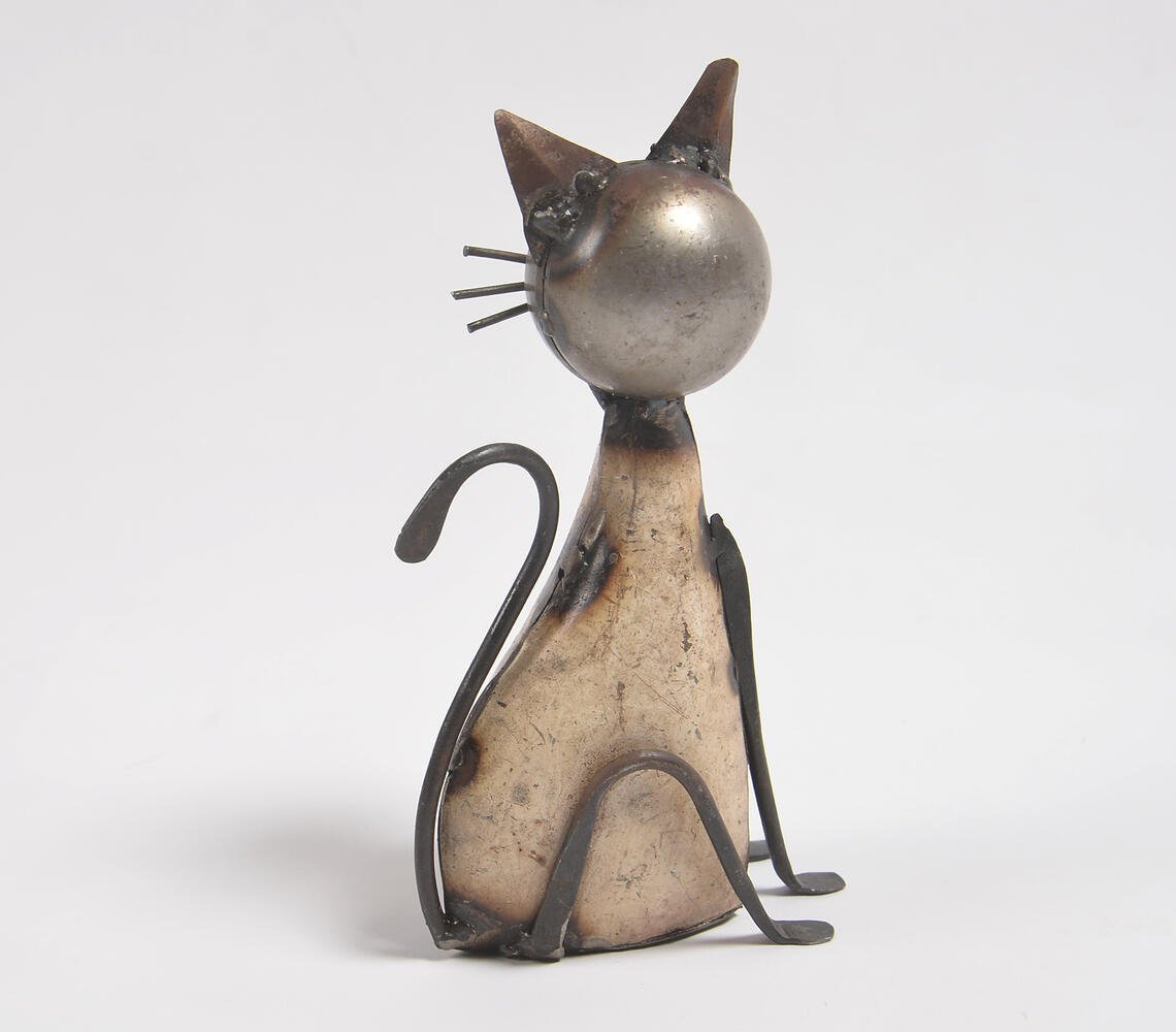 Hand Beaten Recycled Iron Cat Figurine