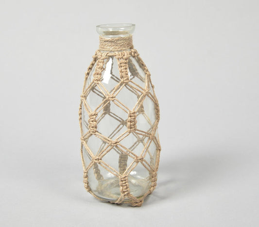 Diamond Knotted Jute & Glass Vase