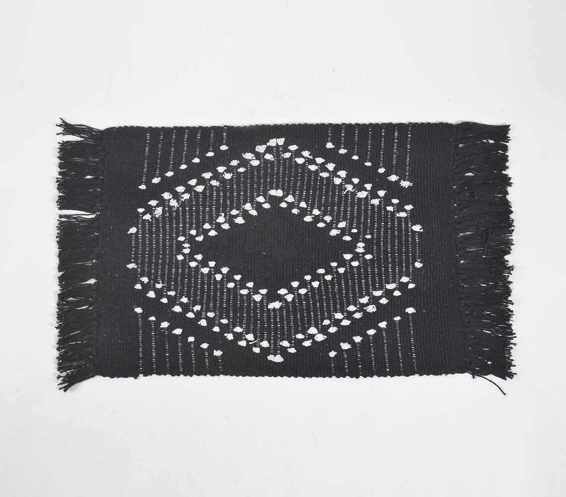 Handwoven Cotton Monochrome Diamond Placemats (Set of 4)