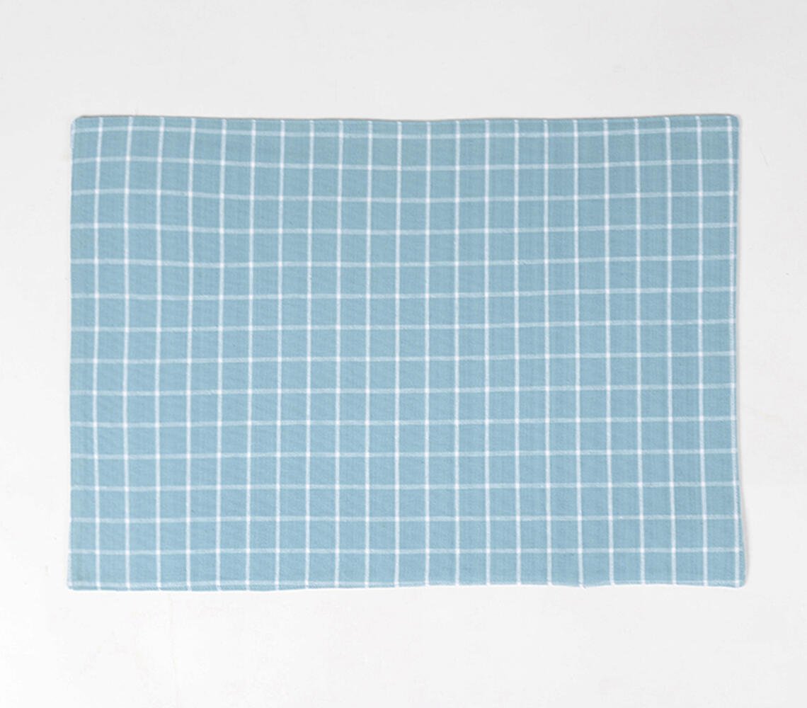 Geruite hemelsblauwe katoenen placemats (set van 4)