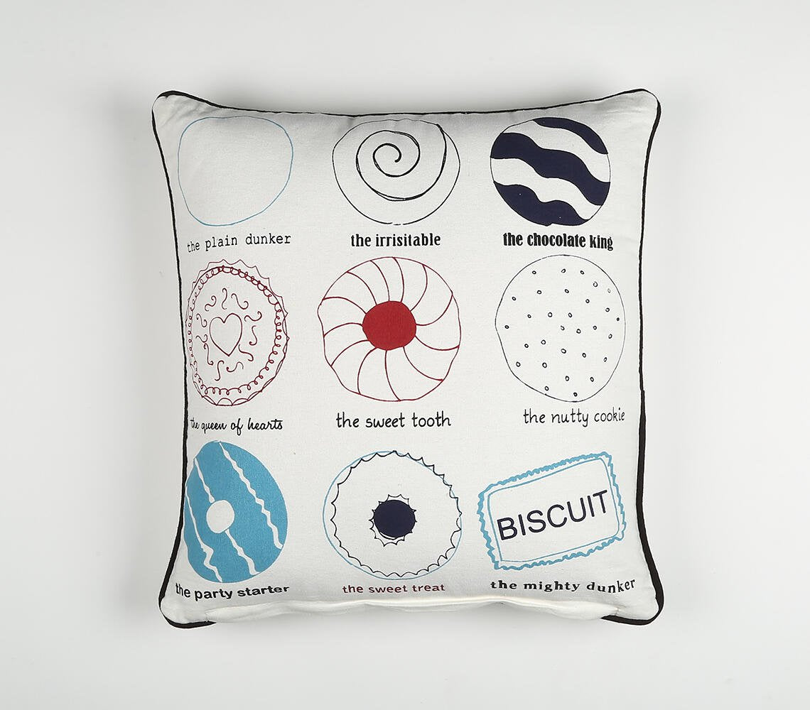 Typographic Printed Cotton Cushion Cover, 16 x 16 inches