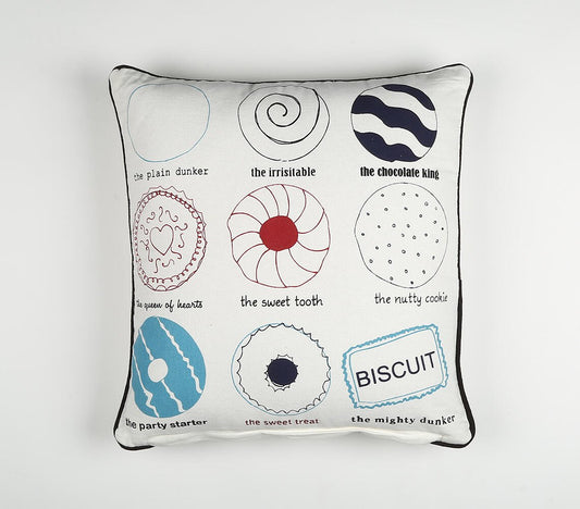 Typographic Printed Cotton Cushion Cover, 16 x 16 inches