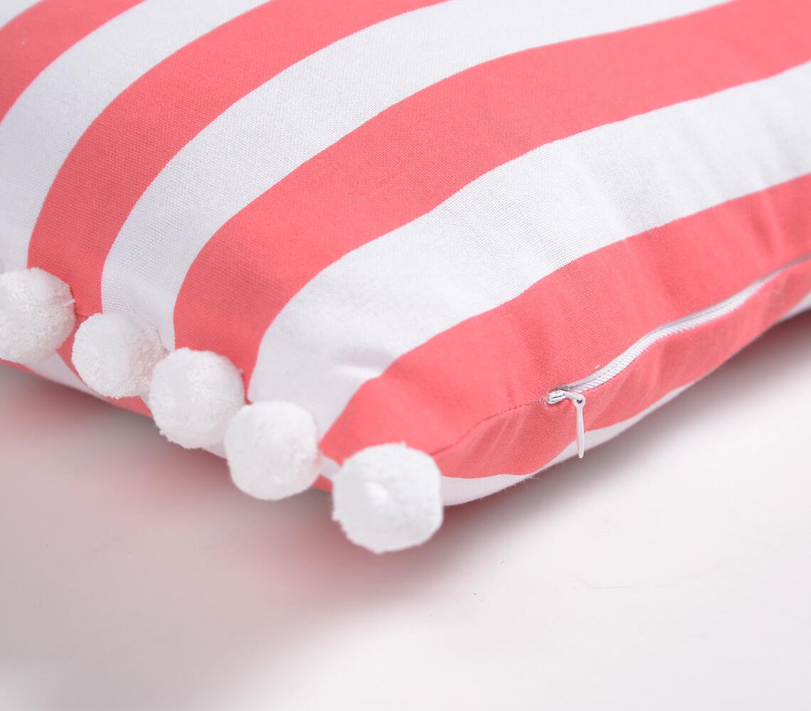 Set of 2 - Coral Striped Handloom Cotton Pillow Covers