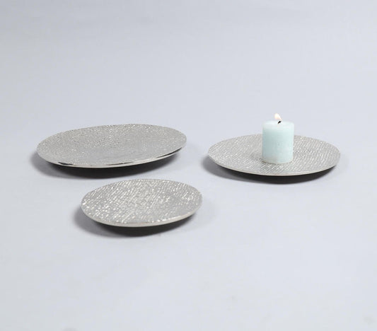 Sand Cast Aluminium Round Textured Candle Plates (Set of 3)