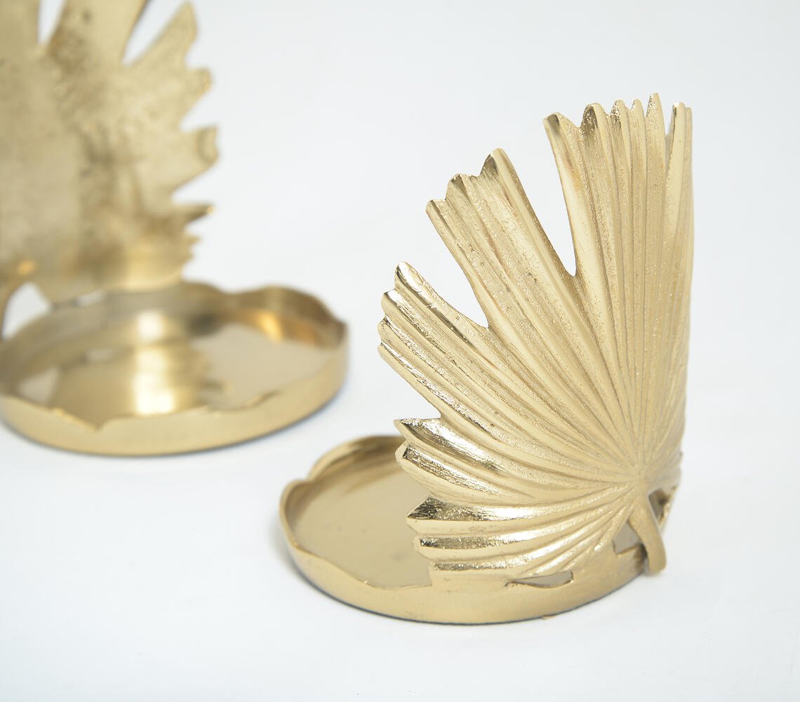 Palm Leaf Aluminium Candle Holder (Set of 2)