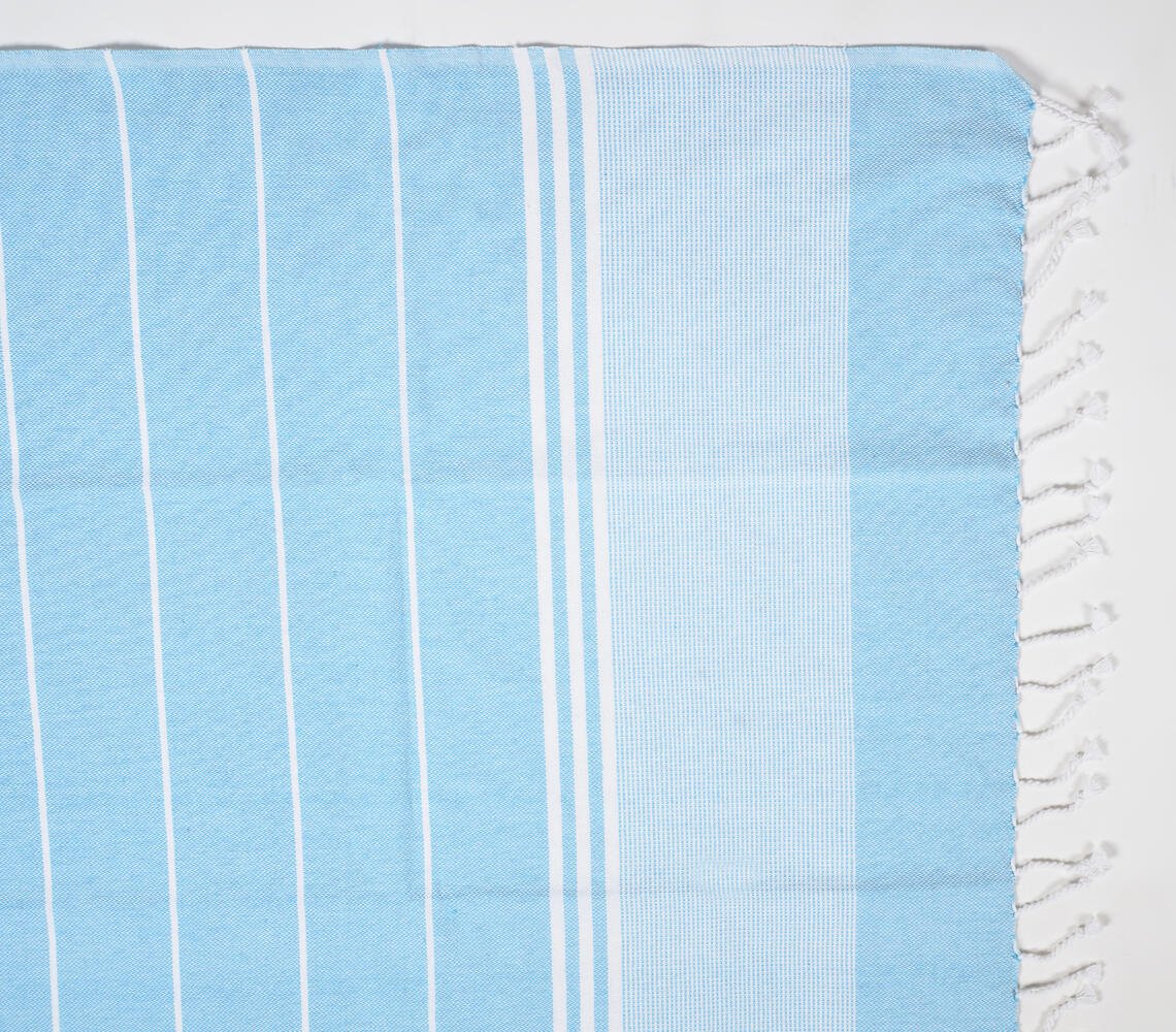 Handwoven Cotton striped Sky & Ash Bath Towels (Set Of 2)