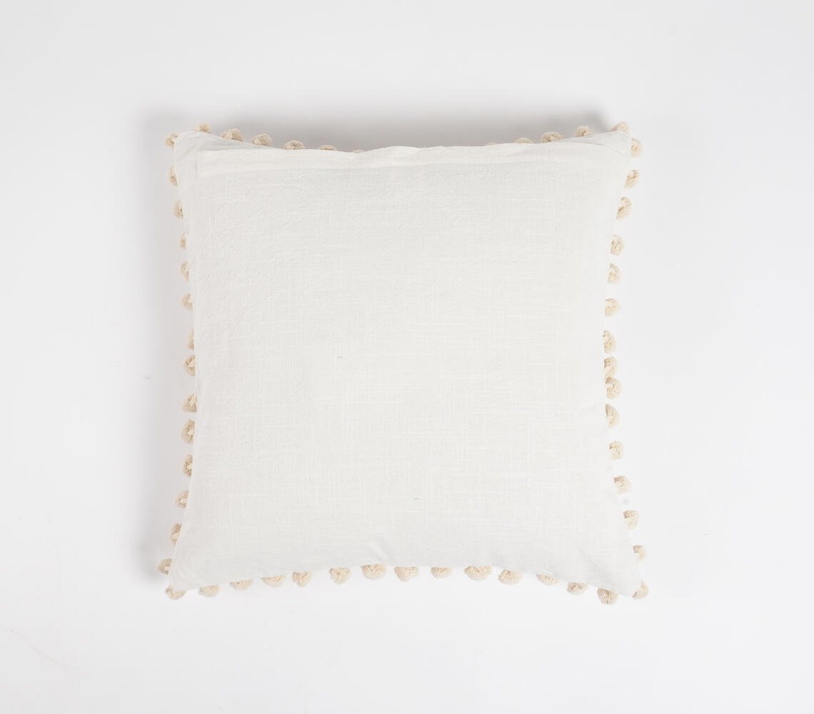 Classic Solid Cushion Cover with Pom-poms, 18 x 18 inches