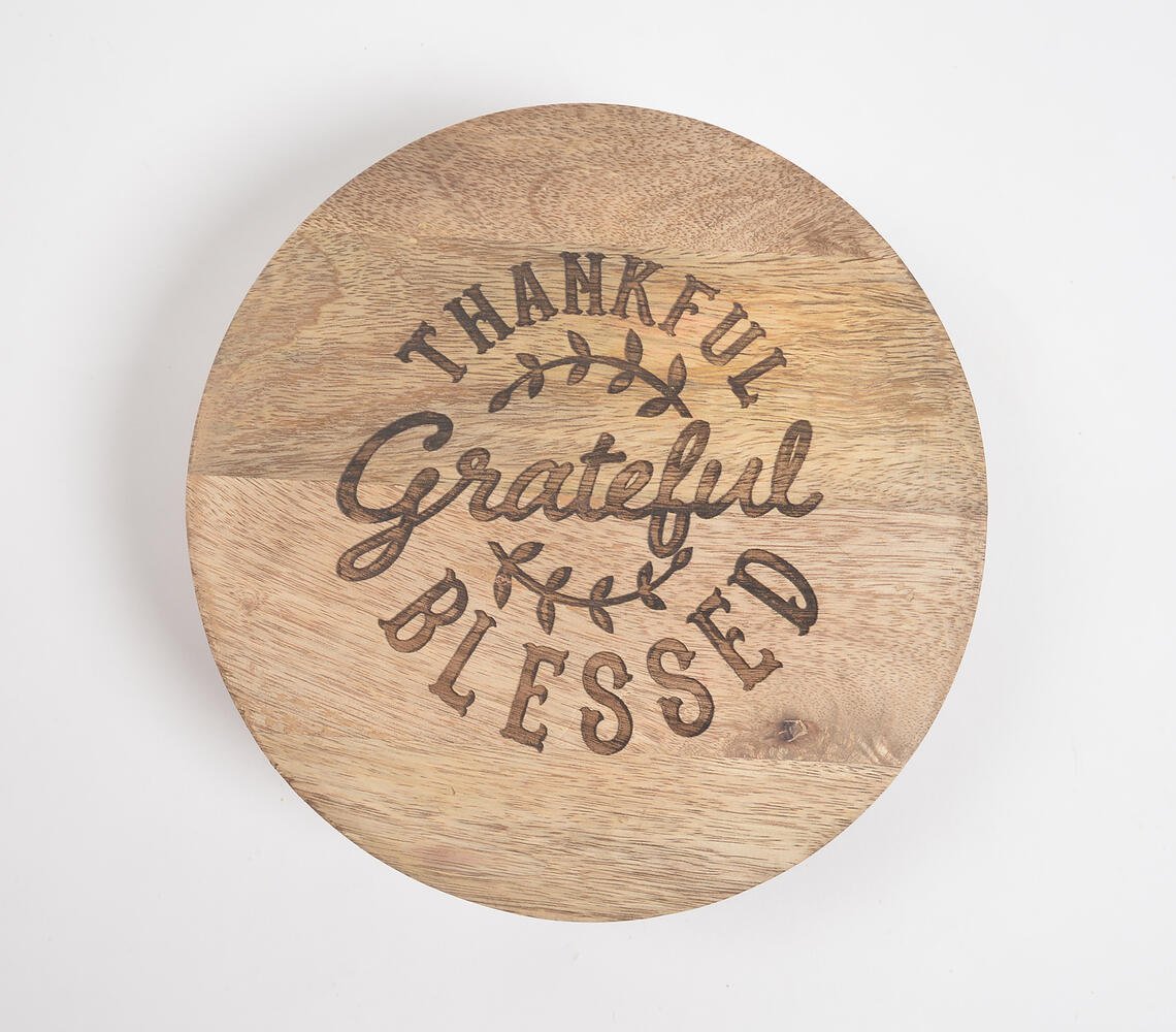 Engraved Typographic Round Wooden Trivet