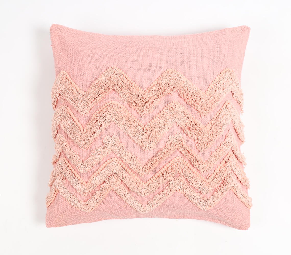 Handgetufte katoenen roze Chevron kussenhoes