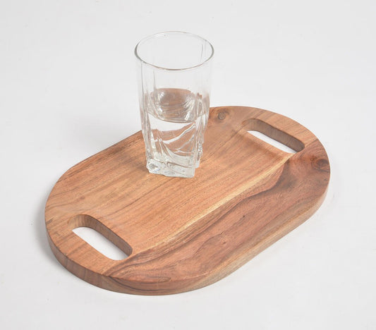 Oval Acacia Wood Serving Tray with Cut-Out Handles