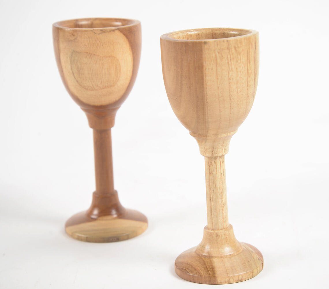 Turned Acacia Wood Wine Glasses (set of 2)