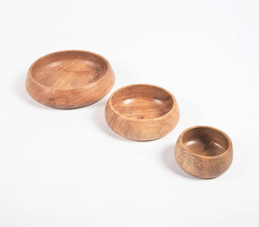 Turned Acacia Wood Nesting Serving Bowls