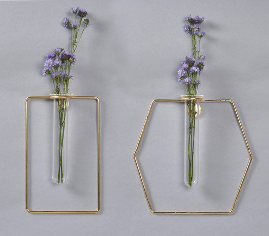 Geometric Glass & Metal Test tube Planter Vases (Set of 2)