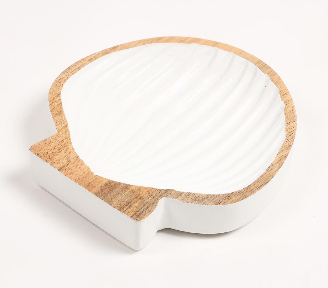 Hand Carved Wooden Clam Shell Serving Platter