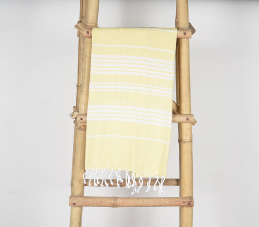 Striped Lemon Yellow Hammam Fouta Fringed Beach Towel