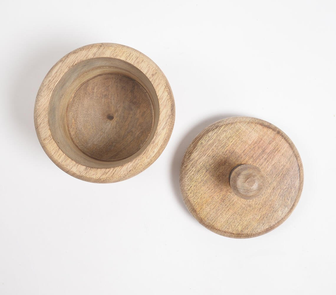 Earthy Stacked Circles Wooden Jar With Lid